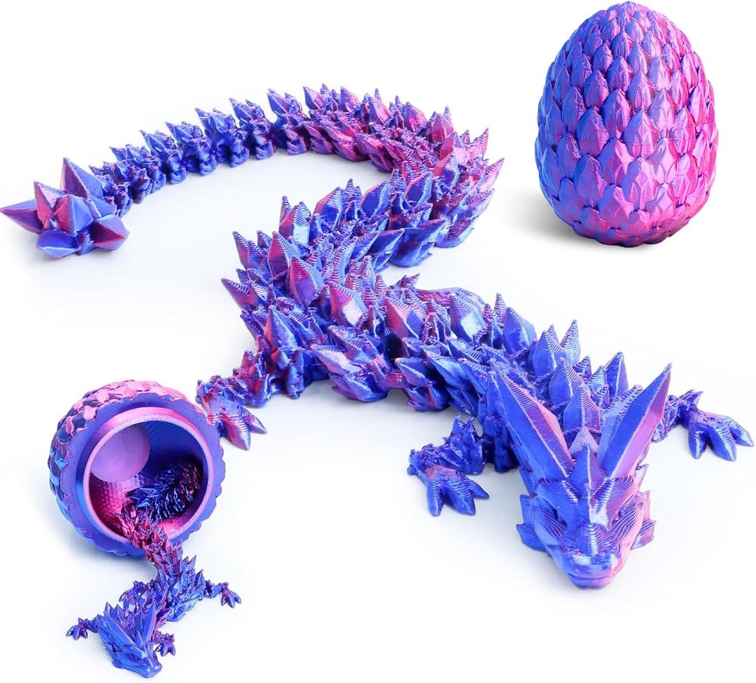 3D Printed Dragon Egg - 12 inch Crystal Dragon Inside, 3D Printed Gift, Executive Desk Toy, Figure Decor, Easter Basket Stuffers(Purple)