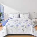 Dinjoy Quilt Set Full Size Blue, Floral Bedspreads 3 Pieces Reversible Quilts Bedding Set Microfiber Lightweight Bedspread Coverlet Farmhouse Set for Women Girls 78"x90"