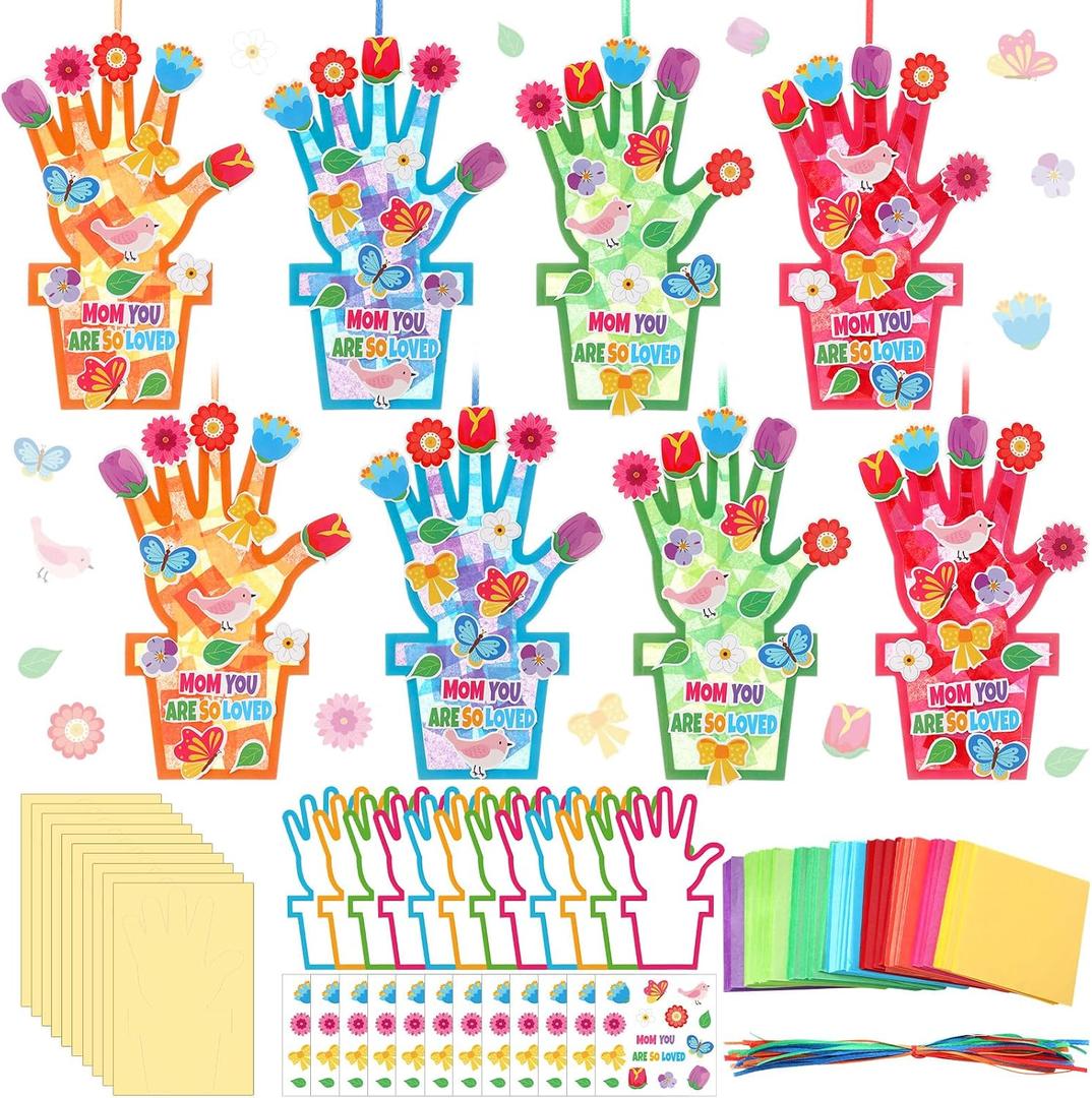 Lunmon 24 Sets Mother's Day Crafts Mom You are So Loved Flower Suncatcher Card Making Kit for Mother's Day Party, Family Activities, Group Craft Projects, Home & Window Decor