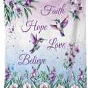 Hummingbird Floral Bird Blanket Purple Flowers Gifts for Women Kids Girls Boys Mom Wife Female Friends Birthday Christmas Halloween Spring Room Decor Colorful Soft Plush Throw Blanket 60"x80"