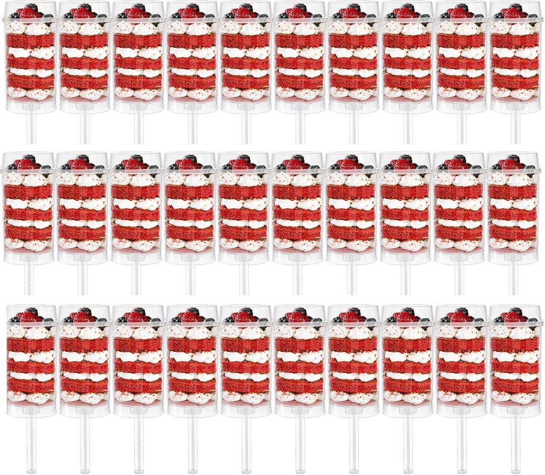 Jucoan 30 Pack Push Cake up Pop Containers with Lids, Cake Pop Shooter, Mess-free Plastic Jelly Ice Cream Cupcake Push up Pop Containers for Wedding Birthday Party Dessert Table