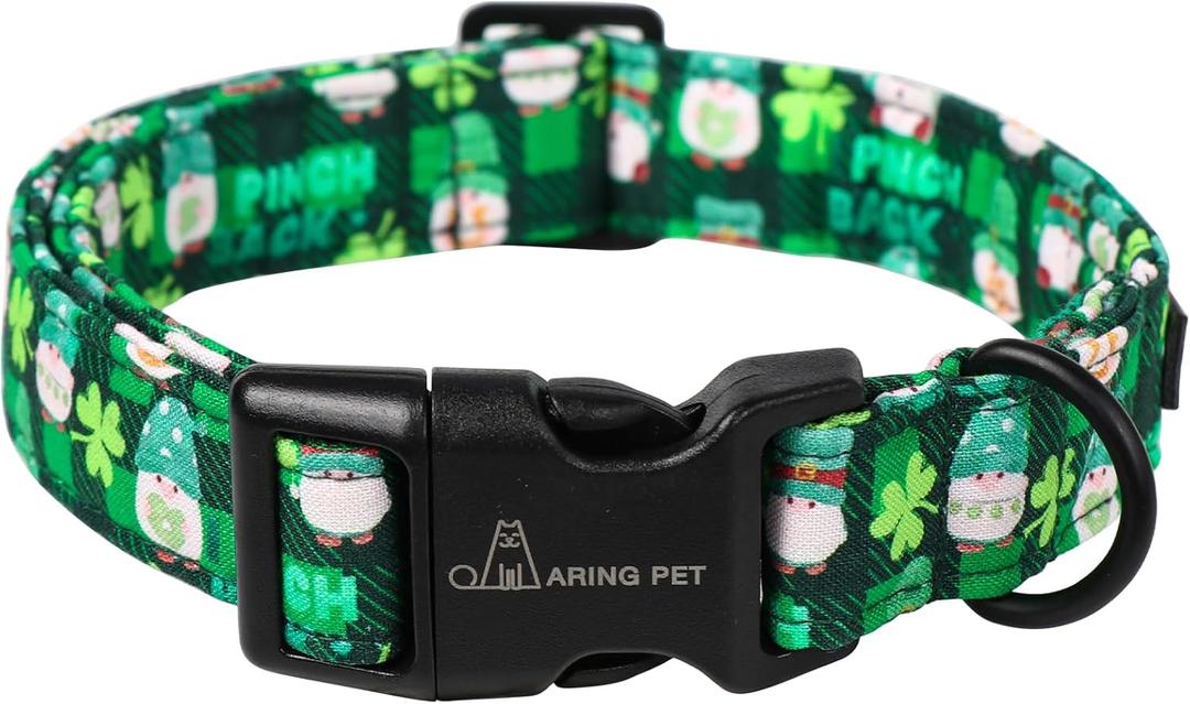 2 x ARING PET St Patrick's Day Dog Collar, Cute Green Clovers Shamrock Fairy Pet Collars with Quick Release Buckle for Puppy Small Medium Large Boy Girl Dogs-S