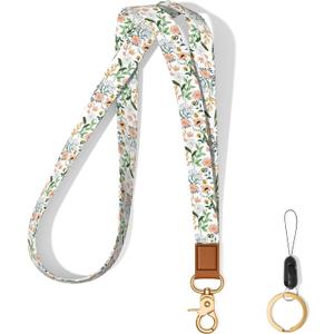 Neck Lanyard Key Chain, Long Lanyard Strap Keychain Holder for Women Men Car Keys ID Badges Card Wallet Phone Camera, White Flowers