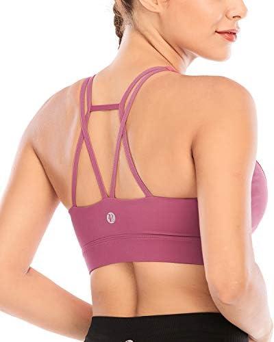 RUNNING GIRL Sports Bras for Women Backless Padded Sports Bra Tank Top Long Line Gym High Impact Sports Bra Push up(Rose Red, M)