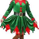 Christmas Kids Elf Costume, Girls Christmas Elf Costume Velvet Dress Cosplay Outfit 8-9Y