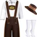 Kids Oktoberfest Costume Boys Lederhosen Beer Festival Bavarian Party Cosplay (Brown, S)