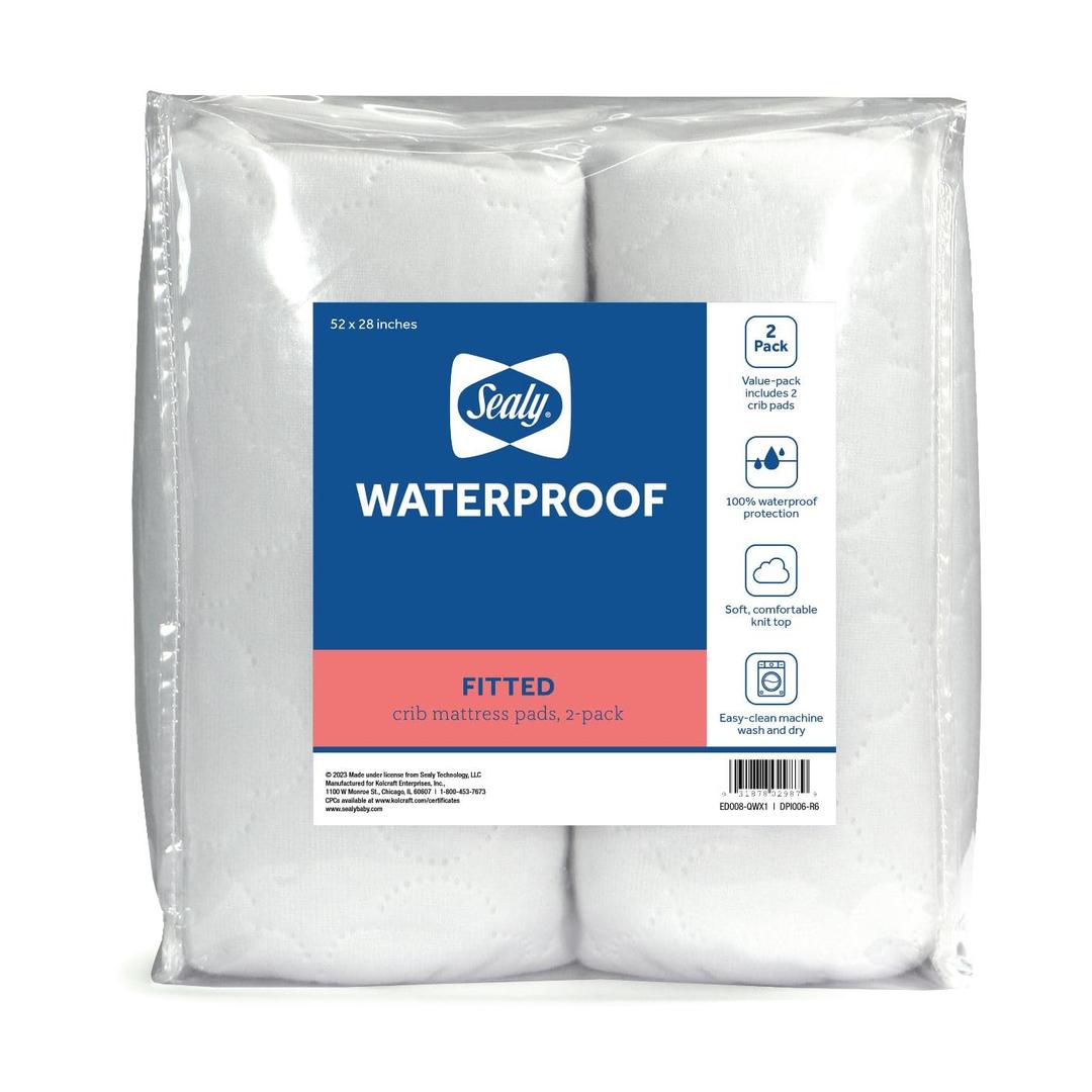 Sealy Baby 2-PACK Fitted Waterproof Infant Crib Mattress Protector Pad and Toddler Bed Cover, Durable and Comfortable Topper, Machine Washable and Dryer Friendly, 52 x 28- White