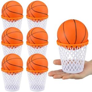 JolliLudo 6 Sets 4.1"x4"x2.7" Basketball Party Favors & Decorations Set - 6 Reusable Snack Cups with 6 Inflatable Basketball for Sport Team Birthday, Player Gift Basket Party Supplies