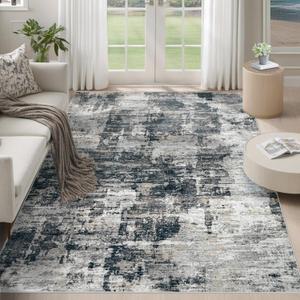 5x7 Area Rugs for Living Room, Washable Modern Abstract Large Area Rug Neutral Soft Non Slip Kids Rug Stain Resistant Indoor Carpet for Bedroom Nursery Dining Room Home Office(BlackGrey, 5'x7')