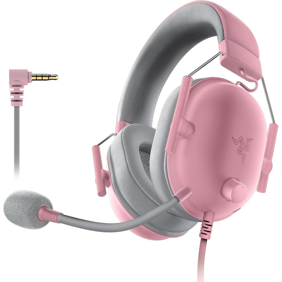 Razer BlackShark V2 X Gaming Headset: 7.1 Surround Sound - 50mm Drivers - Memory Foam Cushions - for PC, PS4, PS5, Switch - 3.5mm Audio Jack - Quartz Pink