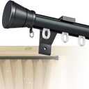 Single Curtain Track for Windows, 1.1m(3.7ft) Wall Mounted Heavy Duty Decorative Curtain rail with End Caps, Aluminum Brackets, Silent Wheels Easy to Install for Bedroom Living Room（Champagne）