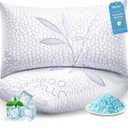 Yettbea Shredded Memory Foam Cooling Pillows Standard Size Set of 2, Supportive Firm Bamboo Bed Pillows, Adjustable Pillow with Zippered Cover for Hot, Side, Back, Stomach, Sleeper