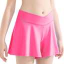 QooNoo Girls Athletic Shorts Flowy Running Shorts with Pockets V Crossover 2 in 1 Girls Tennis Shorts Butterfly Skorts (Pink, S)