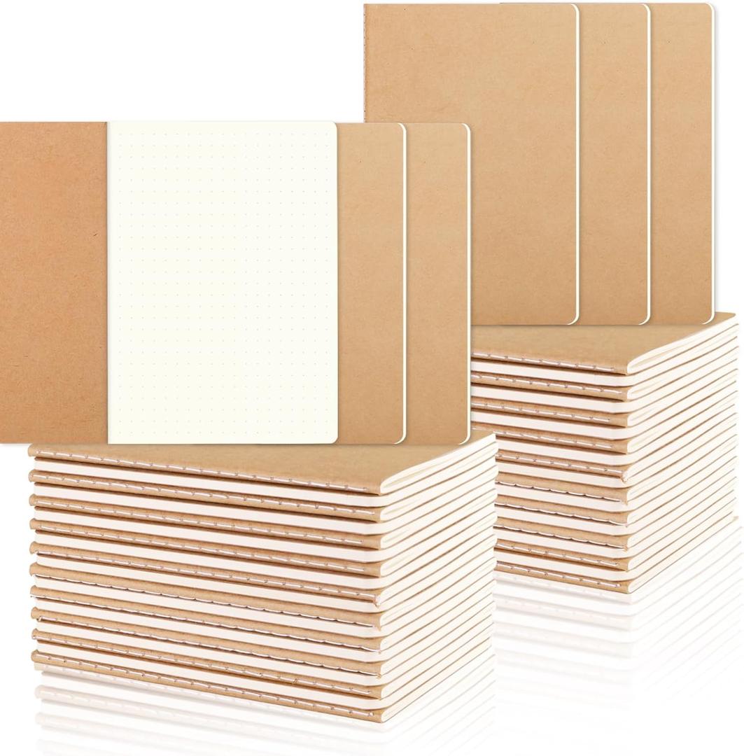 48 Pack A6 Dot Grid Paper Notebook, Small Dot Grid Journal Notebook, Pocket Dot Grid Subject Notebooks Wire-Bound with Kraft Cover, 30 Sheets / 60 Dot Grid Pages