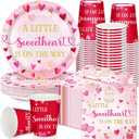 Hushee 200 Pcs Valentine's Day Little Sweetheart Baby Shower Paper Plates Cups Napkins Party Supplies Tableware Set Disposable Cup Napkin for 50 Guest Party Decoration (Multicolor)