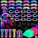 142 PCS Glow in the Dark Party Supplies, 14PCS Foam Glow Sticks, 14PCS Light Up Headband,14PCS LED Glasses and 100PCS Glow Sticks Bracelets,for Glow Party, New Year, Wedding, Concert, Birthday
