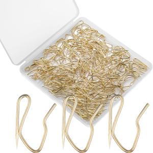 120 Pack Drapery Hooks Pins for Curtains, Metal Curtain Hooks Pins for Drapes Pinch Pleat Hooks with Clear Box 1.2 Inch for Window Curtain, Door Curtain and Shower Curtain (Gold)