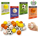 Stress Ball Valentines Day Cards Gifts for Kids Classroom -24 Pack, Mini Foam Sports Toys with Exchange Cards for Boys School, Valentines Goodie Bag Stuffer Class Treats Prizes for Preschool Toddlers