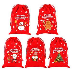 Tapleap Small Christmas Drawstring Gift Bags, 50Pcs 4x6 Red Coth Mini Velvet Dice Pouches, For Wrapping Christmas Gift Cards or Ornaments for Friends, Kids, Bussiness Customers
