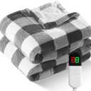 Electric Heated Sherpa Buffalo Plaid Christmas Throw Blanket with 8 Heating Levels & 8 Hours Auto Off, Fast Heating Warm Plush Washable Blanket with Over-Heat Protection, ETL Certification, Grey
