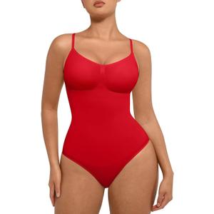 FeelinGirl Shapewear Bodysuit for Women Tummy Control Seamless Sculpting Full Body Shaper Snatched Waist Bodysuit (X-Small-Small, Rust Red)