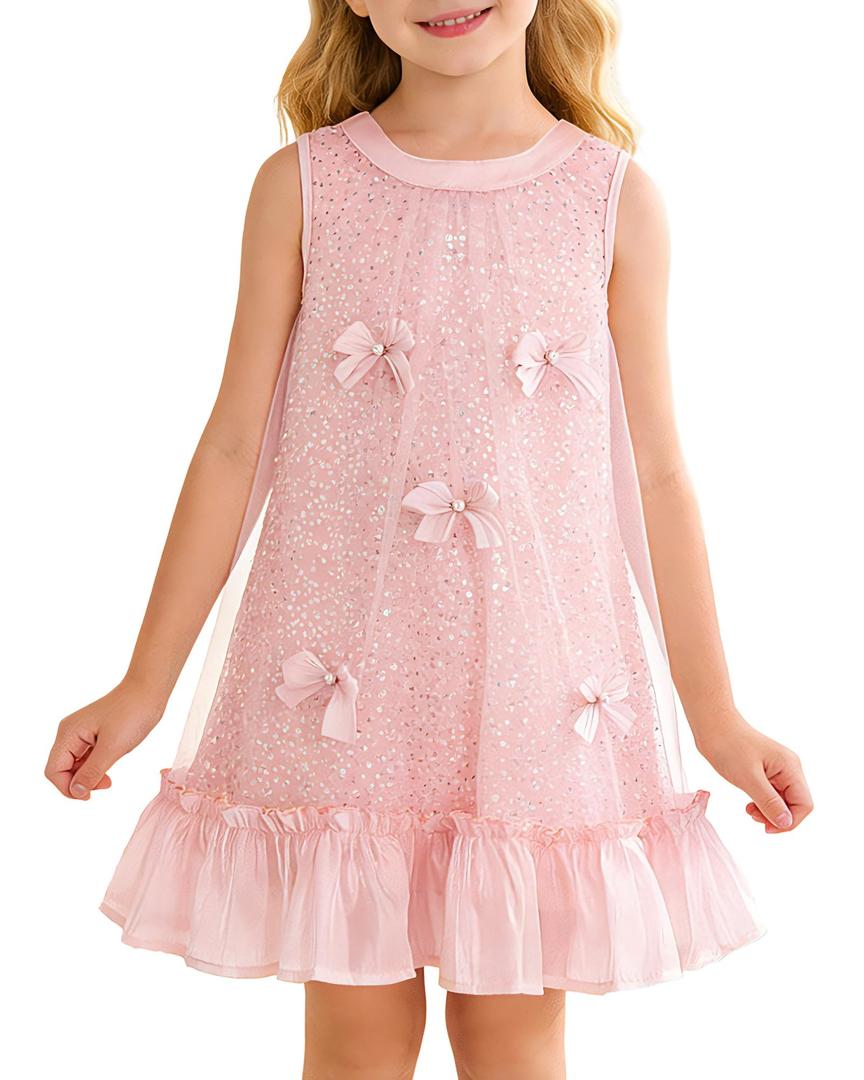 Coedody Girl Dresses Kid Tulle Birthday Party Dress Little Girls Sleeveless Casual Dress 5-6Y Pink