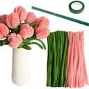 300Pcs Pipe Cleaner Craft Pink Tulips Chenille Stems for Flower Pipe Cleaners Kit Art Craft Supplies Projects Supplies for Creative DIY Decoration Wedding Party Birthday Gifts