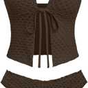 seamoly Women's Tankini Sets Tie Front Ruffle Bikini Set High Cut Thong Two Piece Swimsuit Floral Gingham Bathing Suit (X-Large, Coffee)