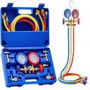 Orion Motor Tech AC Gauge Set, 3-Way AC Manifold Gauge Set for R12 R134a R502 R22 Refrigerant with 5 ft. Hoses, Automotive A/C Gauge with R134a Couplers Self-Sealing & Piercing Can Taps 29 Adapter