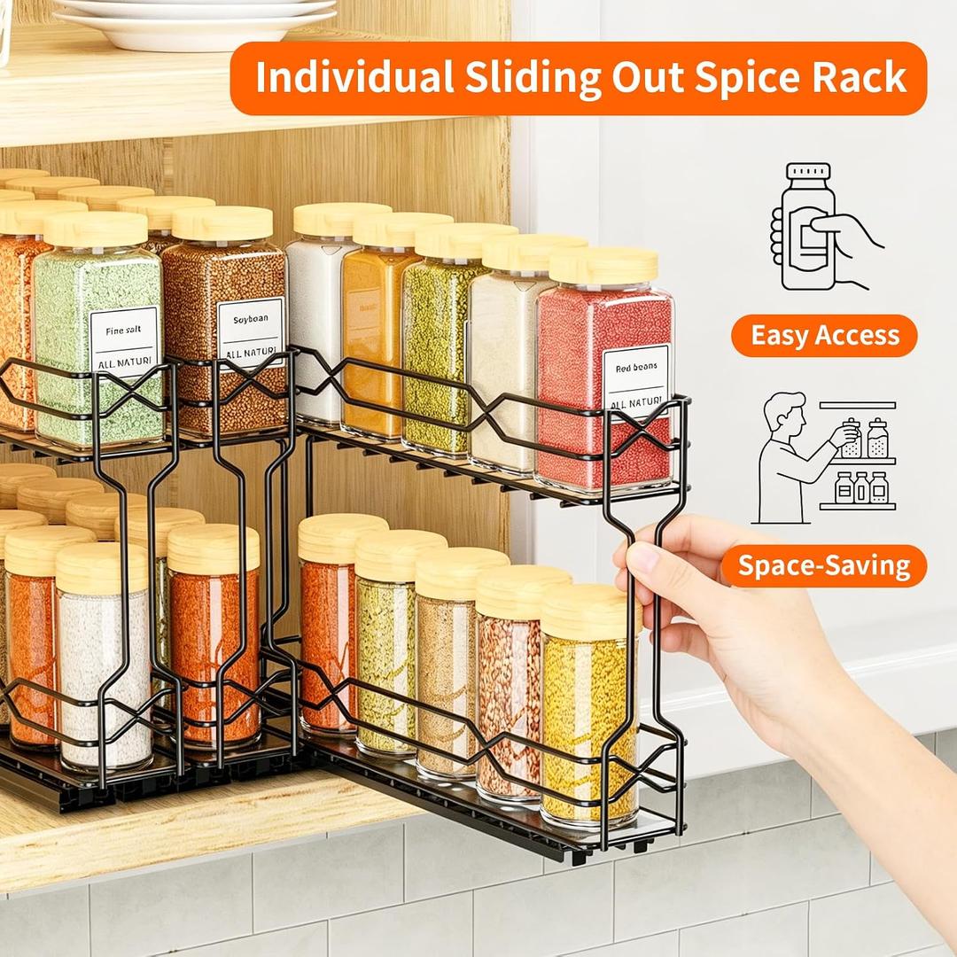 RCHYFEED Pull Out Spice Rack Organizer for Cabinet,2.1 Wx10.5 Dx8 H,3 Pack 2 Tier Heavy Duty Cabinet Spice Organizer,Tape or Screw Mount Perfect for Cabinet & Pantry,Jars Not Included