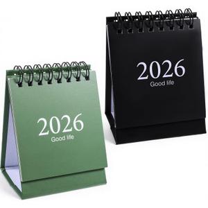 2026-2027 Mini Desk Calendar 2-Pack 18 Months Compact Standing Flip Calendar, Twin-Wire Binding, Clean Monthly Layout, Sturdy Cardstock, Cute Retro Design for Home Office School (Black, Green)
