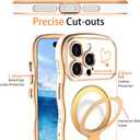 for iPhone 14 Pro Max Magnetic Case with Stand, Luxury Electroplating Shockproof Wave Curly Frame and Heart Pattern, Lens and Screen Edge Raised Protection for iPhone 14 Pro Max-White