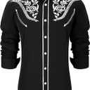 Western Shirts for Men Cowboy Shirts Retro Print Long Sleeve Country Shirt Slim Fit Button Down Shirt Casual Work Black M