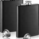 Tebery 8 oz Stainless Steel Black Hip Flask Set Leakproof Flask with Free Bonus Funnel Great Groommans or Bridal Wedding Gift, Set of 2