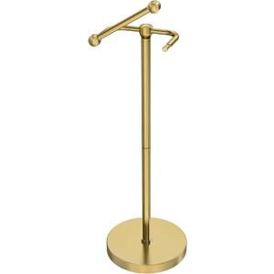 Toilet Paper Holder Stand, Modern Bathroom Free Standing Toilet Paper Roll Holder, Post Pivoting Toilet Paper Stand with Stainless Steel Tissue Rack, Rust-Proof & Heavy Stable BaseBrushed Gold