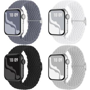 Braided Stretchy Solo Loop Compatible for Apple Watch Band 38mm 40mm 41mm 42mm 44mm 45mm 46mm 49mm for Women Men, Nylon Elastic Straps Wristbands for iWatch Series 10 9 8 7 6 5 4 3 11 Ultra/SE 3 2 1 (Black/BlueGrey/White/Titan Gray)