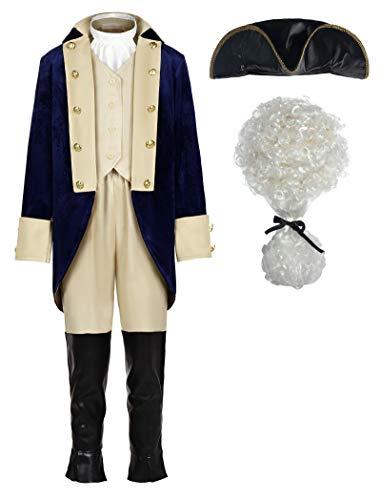 ReliBeauty Washington Costume Boys Hamliton American Colonial Uniform with Wig 140
