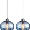 CASAMOTION Pendant Lighs Kitchen Island Hand Blown Glass Marble Blue Color Modern Rustic Style Ceiling Hanging Light Fixtures Dining Room Brushed Nickel 8.7 Inch Diam 2 Pack