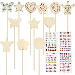 SAYAYA 12 Pack Fairy Wands Craft Kit, 6 Styles Unfinished Wooden Princess Wands with Stickers DIY Fun Party Supplies for Birthday Parties, Princess Celebrations, and Creative Gift & Craft Activity