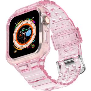 CRIS-BAND Bumper Bands Compatible with Apple Watch Band 45mm 44mm 42mm 41mm 40mm 38mm for Women Men, Water Shock-Proof Strap for iWatch Apple Watch Band with Case for Series 9 8 7 6 SE 5 4 3 2 1 (Jelly-Pink)