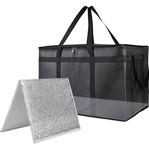 Bodaon 1PK Thermal Insulated Food Delivery Bag with Hard Bottom - 3X-Large Catering Cooler Bag for Hot and Cold Meals - Ideal for Commercial Pizza Transport, Grocery, Restaurants, and Events. Black