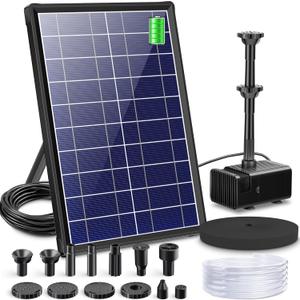 Biling 8W Solar Fountain Pump, Solar Water Pump with 3600mAh Battery Backup Work All Day, 5ft Tubing 5 Nozzles, Solar Fountain for Bird Bath, Garden Pond, Fish Tank and Hydroponics
