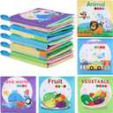 5PCS Baby Bath Books for Toddlers Learning The Names of Animals, Fruits, Vegetables, Transportation, Colorful Patterns, Non-Toxic, Waterproof, Soft Fabric, Preschool Toys for Baby Infant Toddler Kids