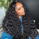 MARYLING Deep Water Wave Half Wig 3 In 1 Wear and Go Headband Wig Drawstring Seamless Flip Over Deep Curly Half Wigs Beginner Friendly Synthetic Half Wig for Black Women Natural Black 26 Inch