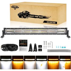 Auxbeam 30 Inch 180W LED Light Bar, 6 Modes Spot Flood Combo Offroad Lighting Amber White Strobe Fog Light, Memory Reset Function Waterproof Driving Work Light with 10FT Wiring Harness Kit