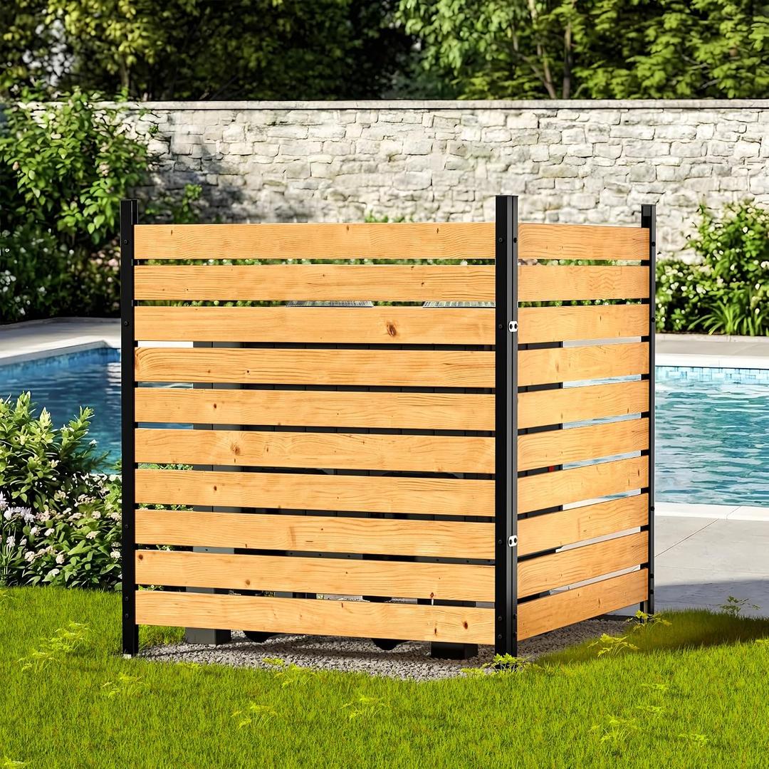 4ft H×3.2ft W(2 Panels) Privacy Fence Screen,No-Dig Wood Outdoor Privacy Screen,Aluminum Post,Air Conditioner Fence,Pool Equipment Enclosure,Trash Can Enclosure,Privacy Fence Panels for Patio/Garden