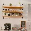 Industrial Pipe Shelving Shelf Rustic Wood Wall Shelves Industrial Floating Shelves for Wall 48 Inch Farmhouse Bookshelf Pipe Shelves Living Room Kitchen