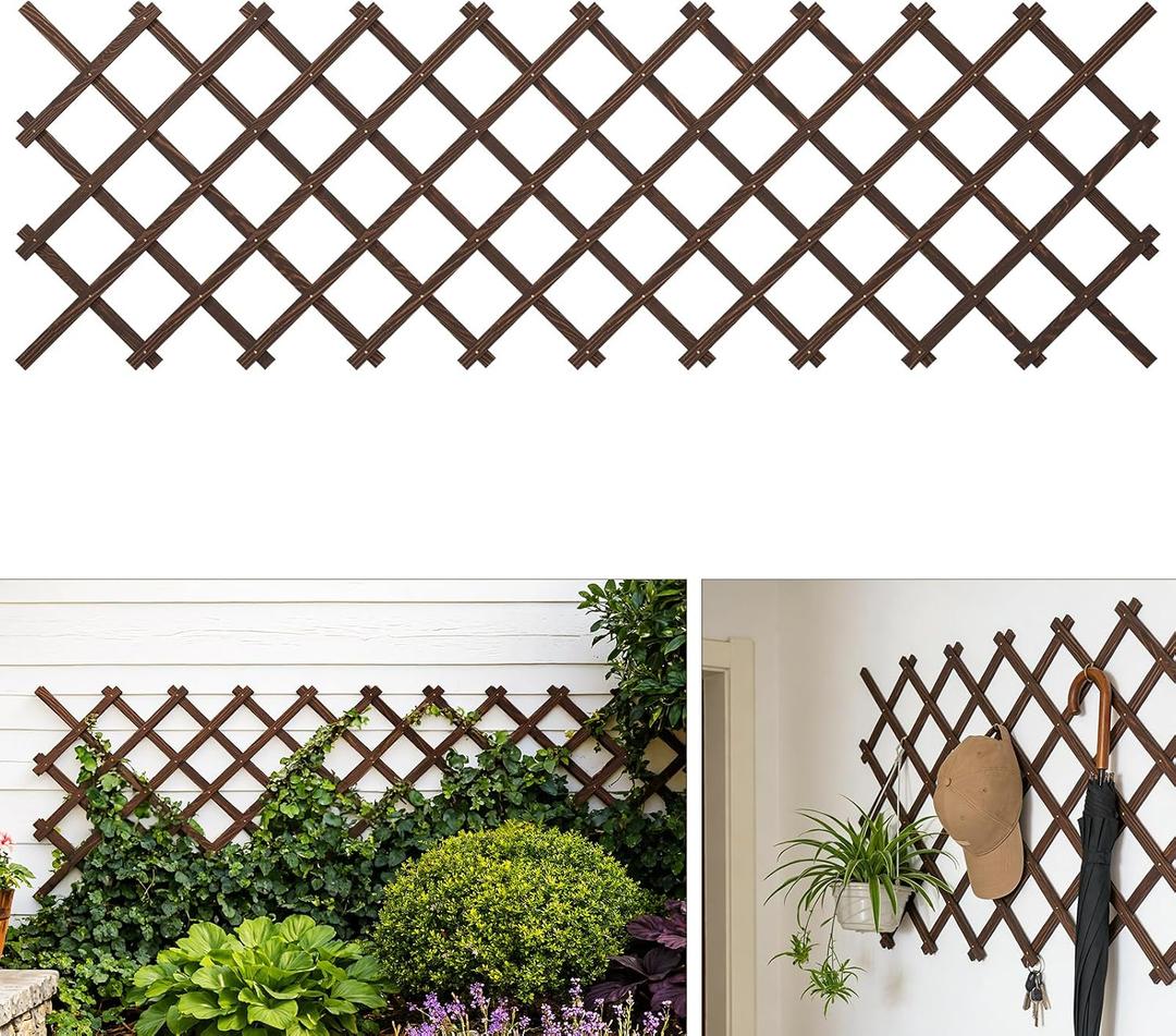 Expandable Wooden Lattice Panels Outdoor Garden Fence Trellis for Climbing Plants Roses Vines Cucumbers Weather Resistant Decorative Wood Privacy Fence (1, 38''x 89'')