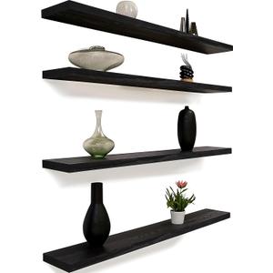 48 Inch Floating Shelves for Wall Rustic Black Wood Wall Shelves for Bedroom Set of 4