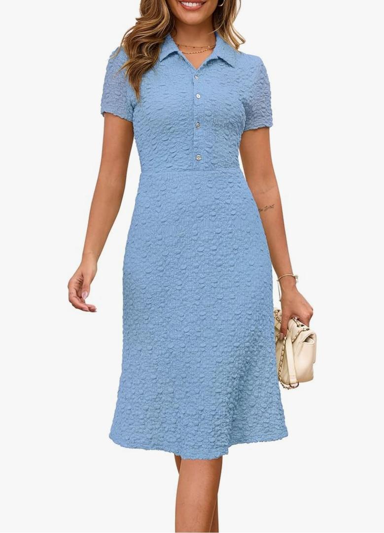 Annebouti Womens 2025 Spring Summer Short Sleeve Elegant Lace Button Down Semi-Formal Work Business Casual Midi Dress Size Medium Annebouti Womens 2025 Spring Summer Short Sleeve Elegant Lace Button Down Semi-Formal Work Business Casual Midi Dress Size Medium